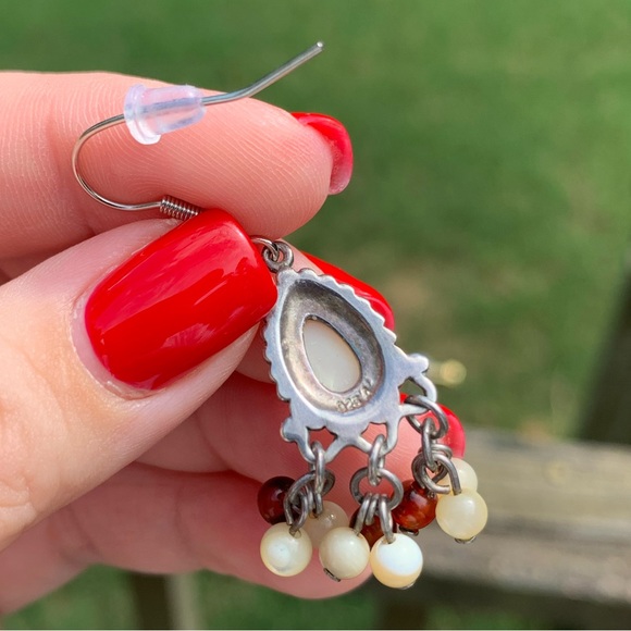 Sterling Silver 925 Stamped Teardrop Stone Earrings - Picture 7 of 8